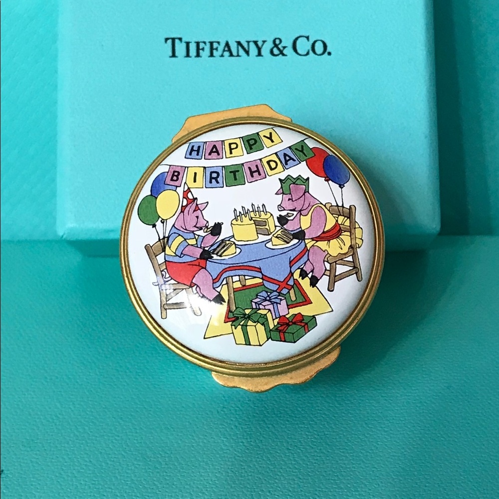 SOLD!!! Tiffany & Co. Happy Birthday Halcyon Days Enamel Hinged Trinket Box